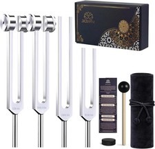 Healing Tuning Fork Set 128Hz, 136.1Hz, 256Hz, 528Hz for Wellness and Balance