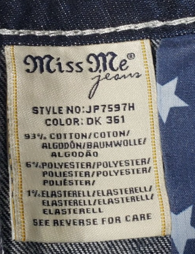Miss Me Distressed Denim Shorts With Frayed Hem Rhinestones Blue Size 26 - Picture 8 of 14