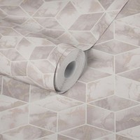 Fliesen Tapete Mit Marmor & Metallic-Effekt – Metallic, Rosa, Weiß
