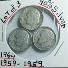 Lot of 3 Roosevelt Dimes 90% 1964-1959-1959 VG Condition Look & Judge for yR Sel