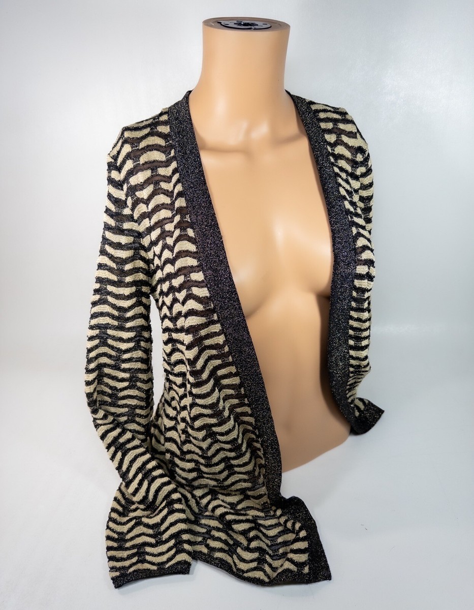 Missoni 開襟ニット Vintage MISSONI Gold Metallic Knit Zig Zag Open Front Cardigan Y2K
