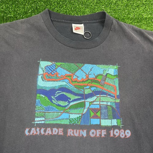 RARA maglia nera vintage 1989 Nike Cascade Run Off Race sbiadita anni 80 uomo XL -LEGGI - Foto 2 di 23