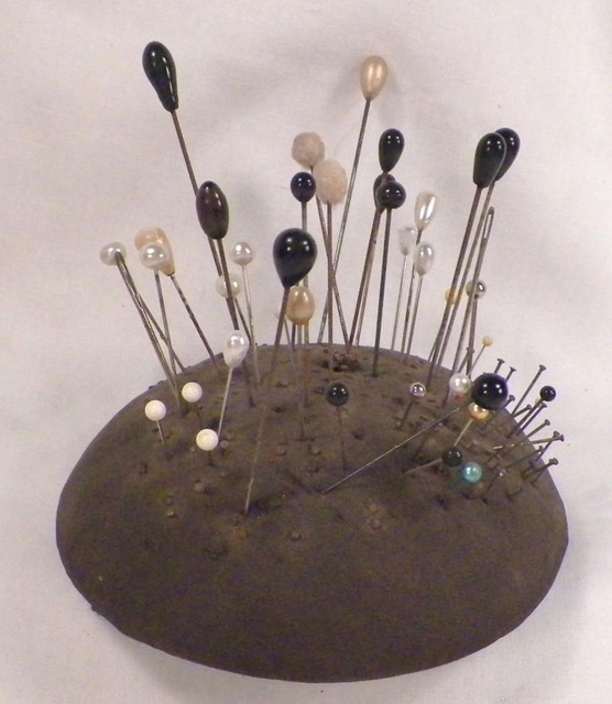 Vintage Pin Cushion with Hatpins Old Pins Hat Pin Glass Imitation Pearl