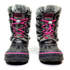 London Fog Collection Girls Kids Size 13 Faux Fur Hackney Boots Gray, Black
