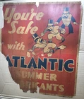 Rare Antique Vintage ATLANTIC GAS & OIL SUMMER LUBRICANTS SIGN BASEBALL  28x25