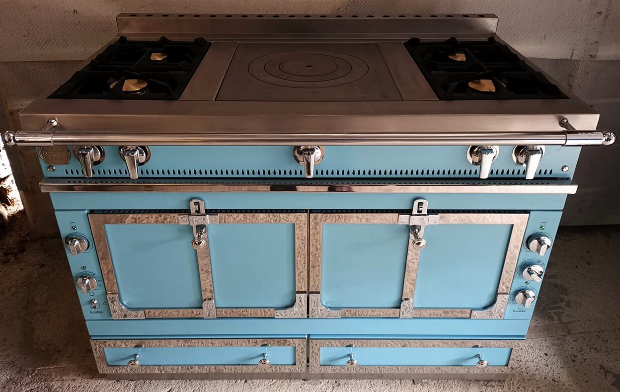 La Cornue Chateau 120 dual fuel range cooker in summer blue eBay