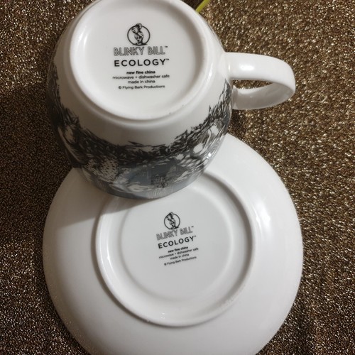 NEW Ecology Blinky Bill Tea Cup & Saucer Gift Ink Blue White Print Set Box 430ml - Bild 8 von 15