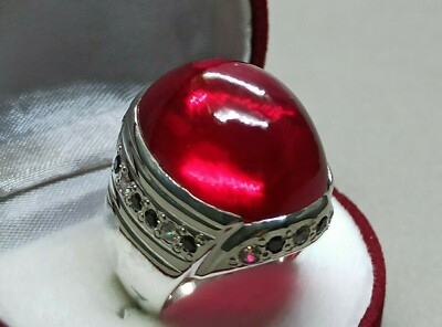 Cabochon tiefrot großer Rubin Sterling Silber 925 Roby Handarbeit Yaqoot Herren Ring
