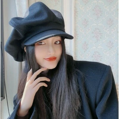 Lady Hat Cap Beret Wool Blend Newsboy Gatsby Flat Oversized Black Fashion Casual - Image 1 of 4