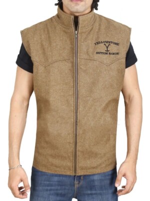 Kevin Costner Yellowstone S03 John Dutton Brown Wool Vest modern-day cowboy