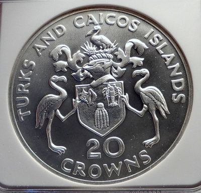 1974 TURKS & CAICOS Silver 20 Crowns WINSTON CHURCHILL