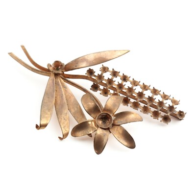 Large handmade vintage Czech Art Deco flower pin brooch finding element 9.5cm