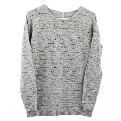 Leo Nicole Women's Long Sleeve Pointelle Sweater, Medium, Opus