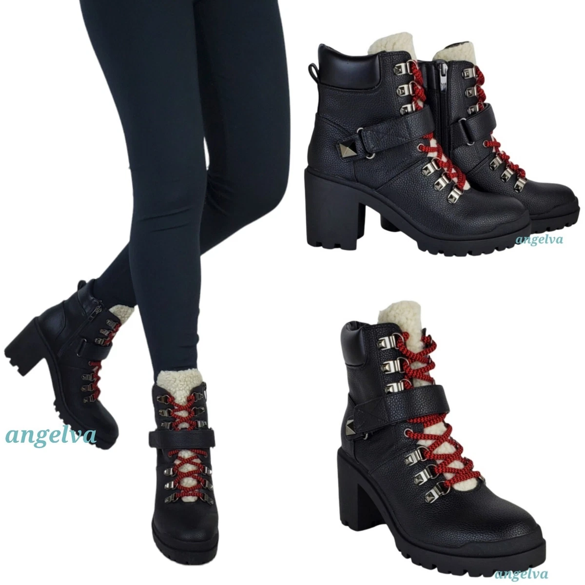 Marc fisher nature 2 chunky block heel lace up zip hiker moto
