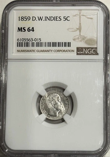 Danish West Indies - 1859 5c NGC MS 64 RARE GRADE