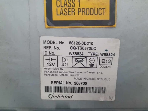 861200D210 Sistema Audio/Radio Cd para TOYOTA YARIS (KSP9/SCP9/NLP9) 2007 159102 - Imagen 2 de 3