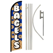 Bagels Blue Advertising Windless Banner Flag & Flag Pole Kit & Ground Spike