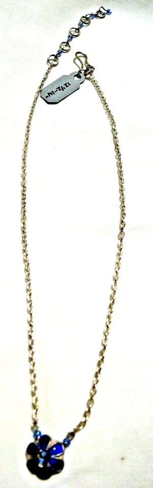 Collar Gargantilla Azul Cobalto Esmalte Cubierto Metal Flor 12 1/2" - 14" Hecho a Mano Foto 2 de 2