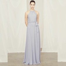 Amsale Delaney Belted A-Line Chiffon Halter Bridesmaid Gown Long Dress 20