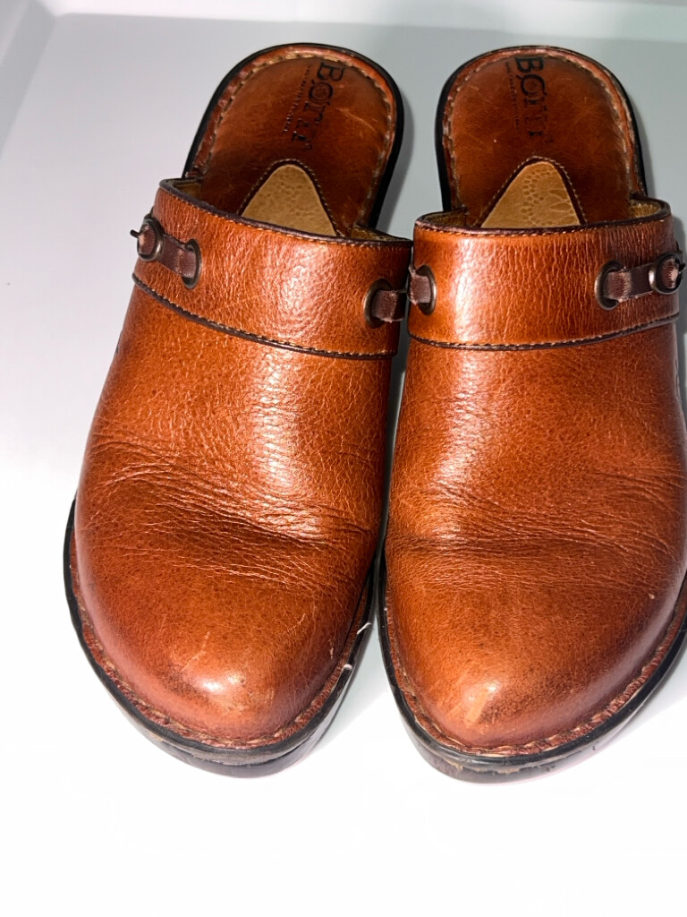 Born Clogs Womens 7 Mule Heels Slip On Brown Leather Shoes W6227 Retro *GS9-image
