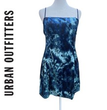 URBAN OUTFITTERS Dreamy Marbled Blue Velvet Stretch Bodycon Mini Dress Size Med