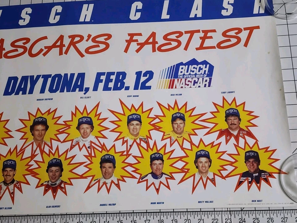 Póster 1989 NASCAR Busch Clash Wallace Labonte Waltrip raro original de colección Foto 3 de 3