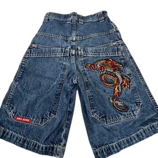 "JENCO" RARE!! Boys SZ 8 Jean Cargo Shorts DRAGON Embroidered On Back Pocket Y2K