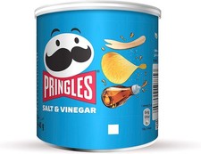 Pringles Salt & Vinegar Crisps Can 40g (Pack of 12) | Potato based crisps in a