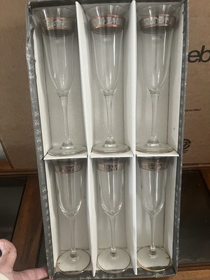 6 CHAMPAGNE Flutes STEM GLASSES CRYSTALEX BOHEMIA In Made Italy