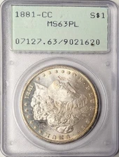 1881 CC Morgan Silver Dollar PCGS MS-63 PL OGH Rattler