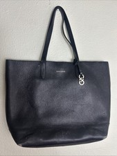 Cole Haan Large Tote Bag Black Pebbled Leather Double Handle Signs Of Wear