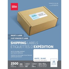 Office Depot Laser Shipping Labels, 505-O004-0020, 2" x 4", White, 2500-Pack