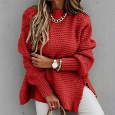 Women Chunky Knitted Sweaters Ladies Long Sleeve Winter Baggy Plain Jumper Tops 