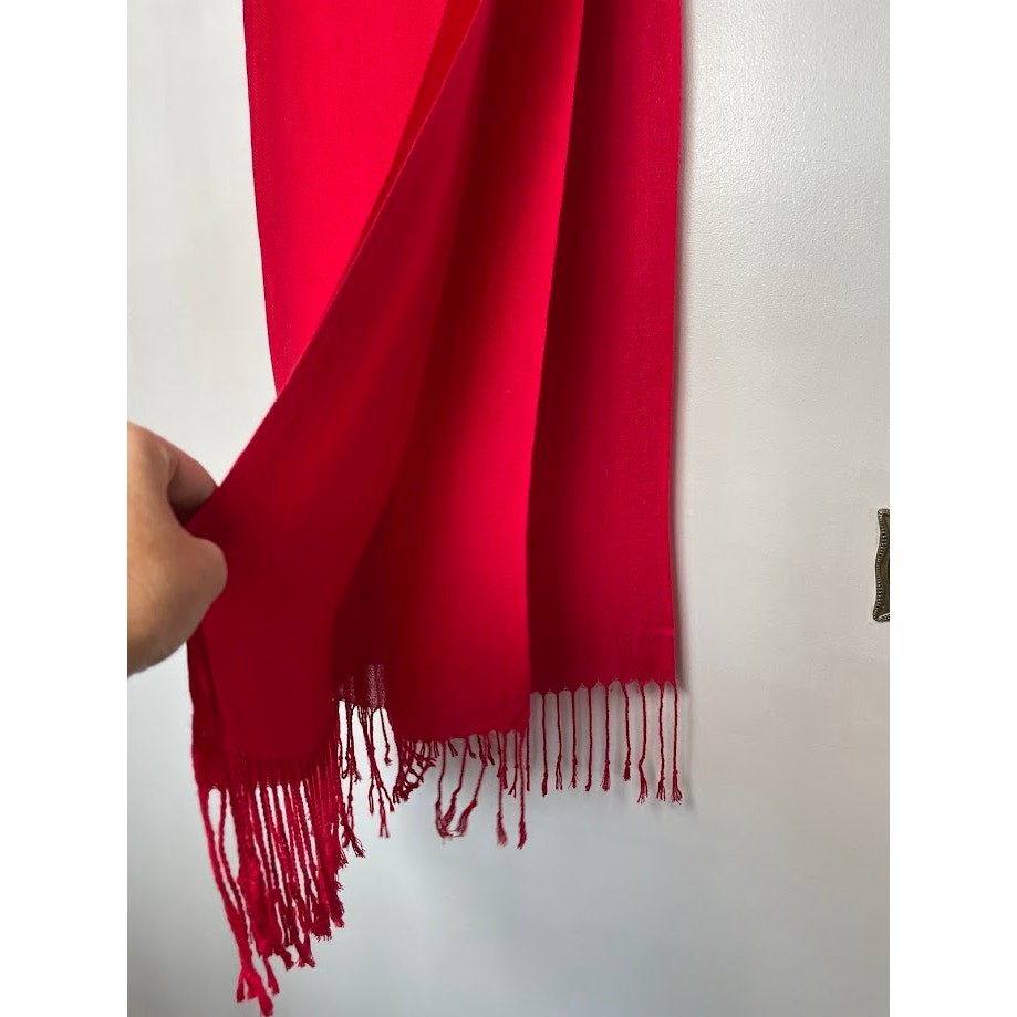 Red Scarf Soft Finge Solid Rectangle Wrap Light W… - image 8