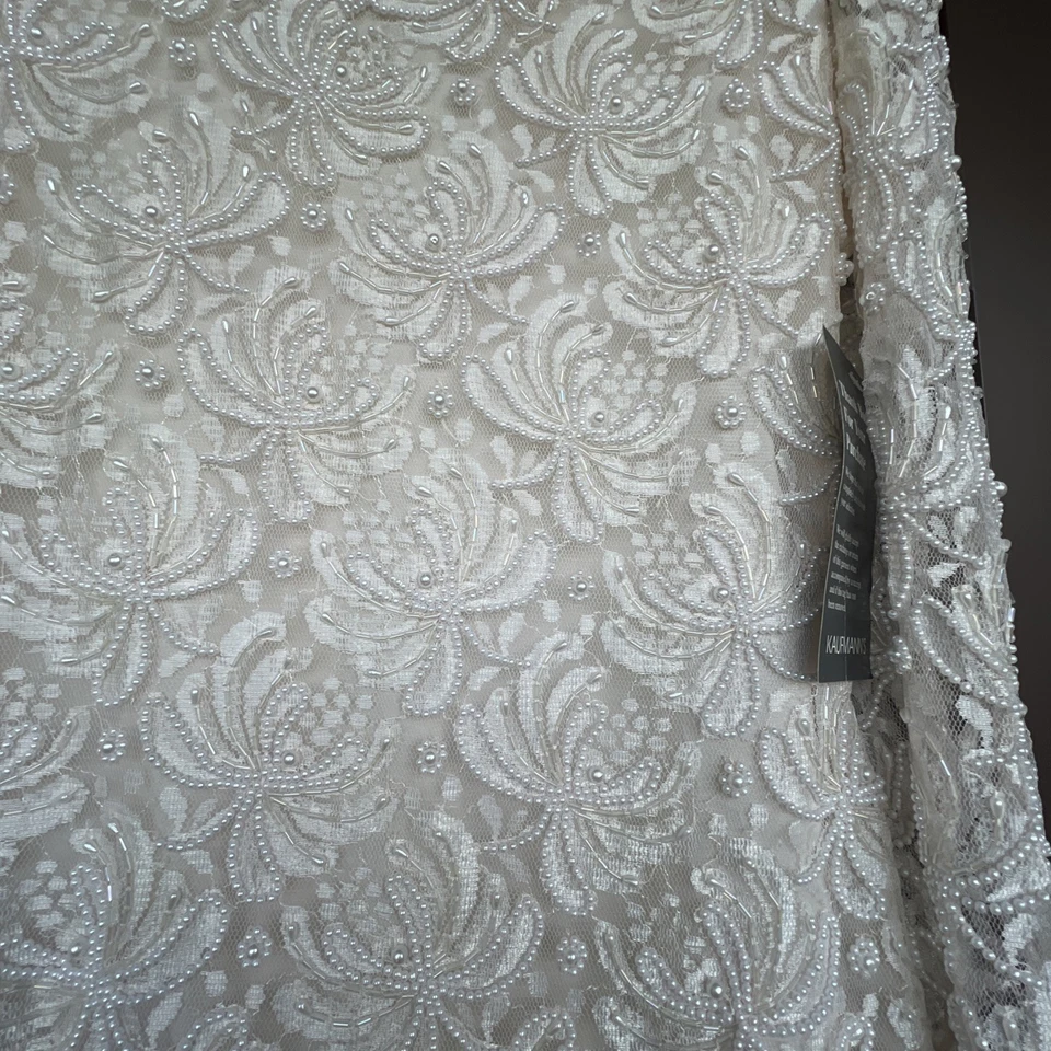 Vestido De Colección Laurence Kazar Cuentas Crema Elegante Perla Floral Encaje Formal Boda Foto 4 de 4