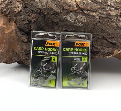 Fox Carp Hooks Stiff Rig Beaked Größe 4 6 Karpfenangeln Karpfenhaken NEW