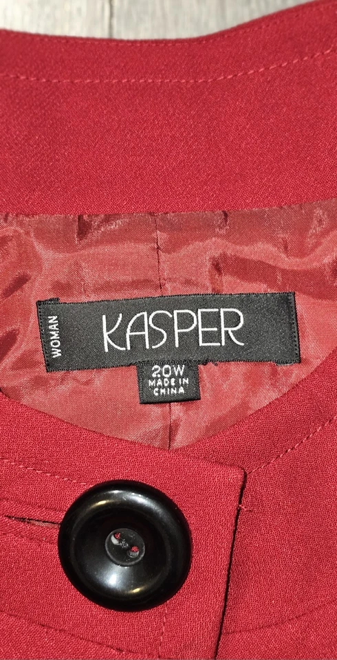 Conjunto de 2 piezas de chaqueta y pantalón vintage KASPER rojo negro para mujer talla 20 W pierna ancha Foto 3 de 4