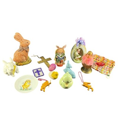 Easter-Themed Figurines & Decor Lot With Rabbits Chicks Crosses & Floral Accents