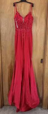 Allie B Dress 7118 Sz 00 Red Lace Floral Accent Long Mermaid Formal Prom  NWT | eBay