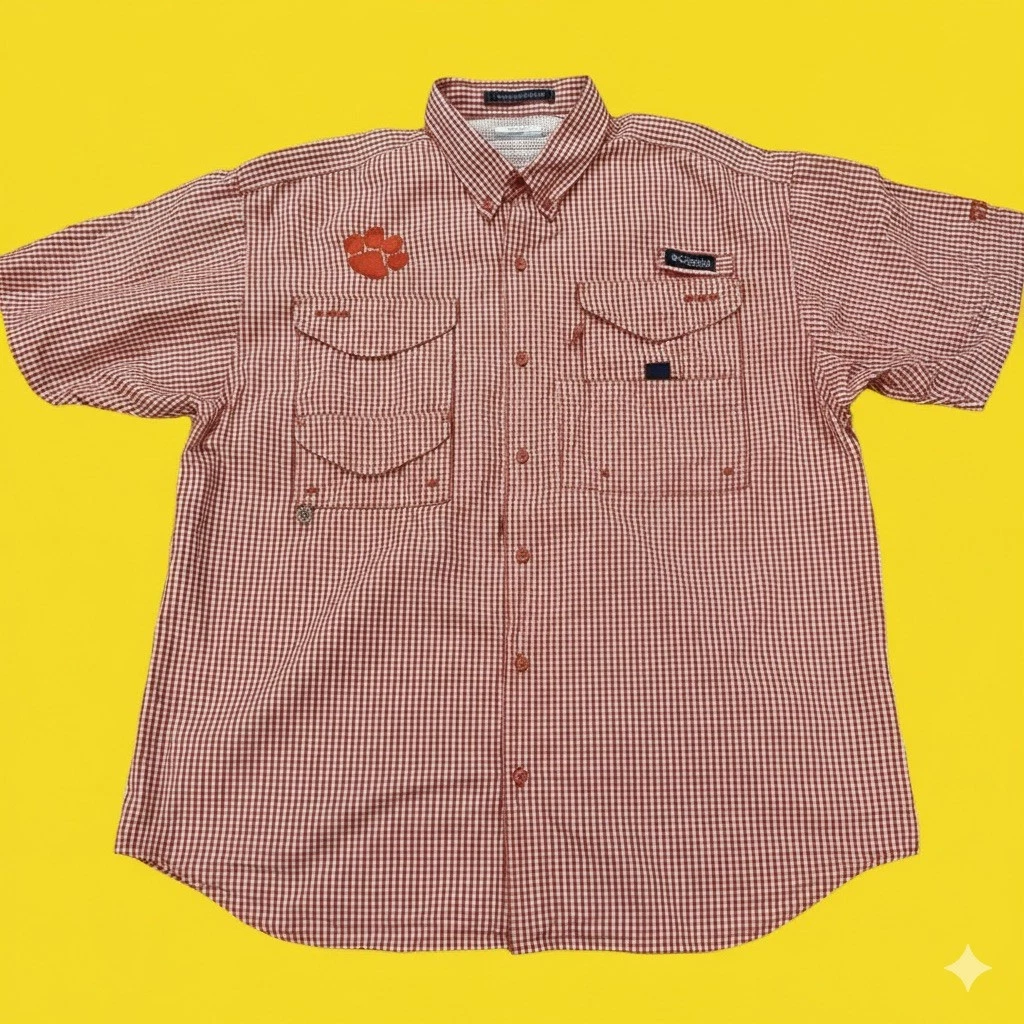 Chemise De Pêche Columbia PFG Omni Shade - Orange/Blanc à Carreaux - Taille M