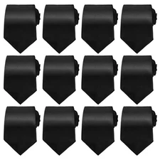 12 Packs Men's Tie Bulk Black Ties for Men Solid Color Men's Neckties Satin