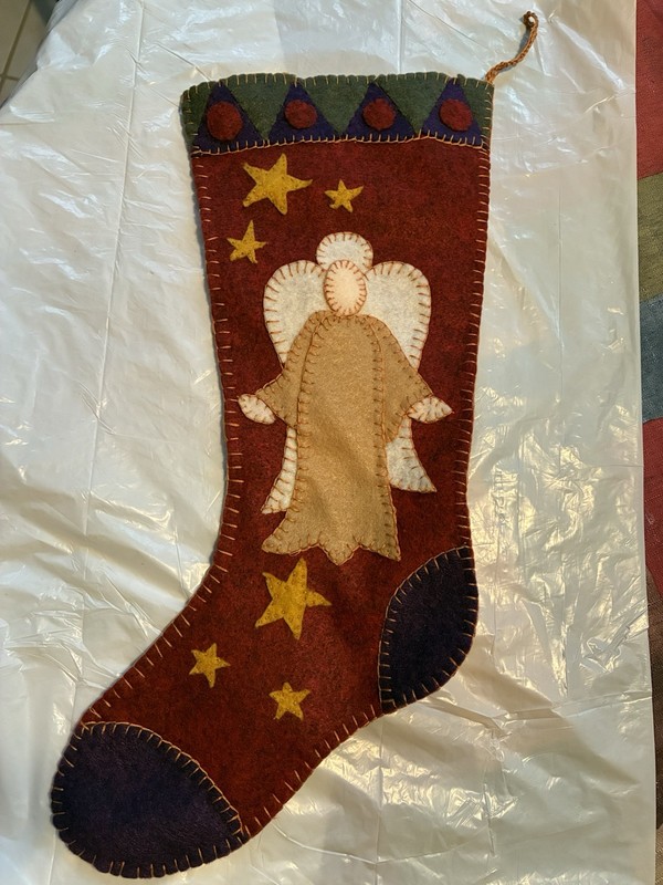 Christmas felt Hand Sewn  Stocking (completed ) Angel 18”