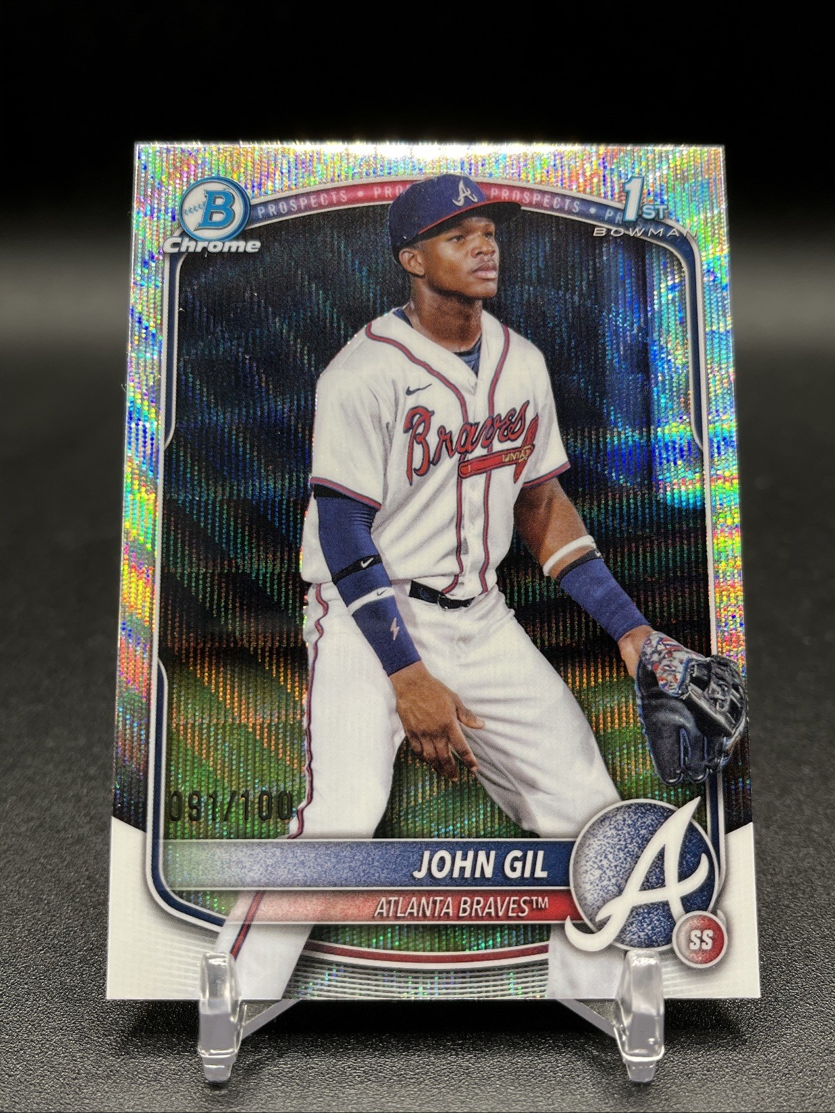 John Gil 2025 Bowman Chrome 1st Silver Wave Refractor /100 Braves #BCP-172