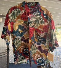 VTG Pierre Cardin Abstract Print Shirt Men's XL Loop Collar Silk Vacation Date