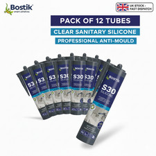 12x Bostik S30 Sanitary Silicone Sealant Clear 310ml Box Case Anti Mould Shower
