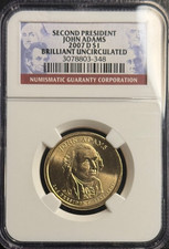 2007-D Second President JOHN ADAMS $1 NGC BRILLIANT UNCIRCULATED