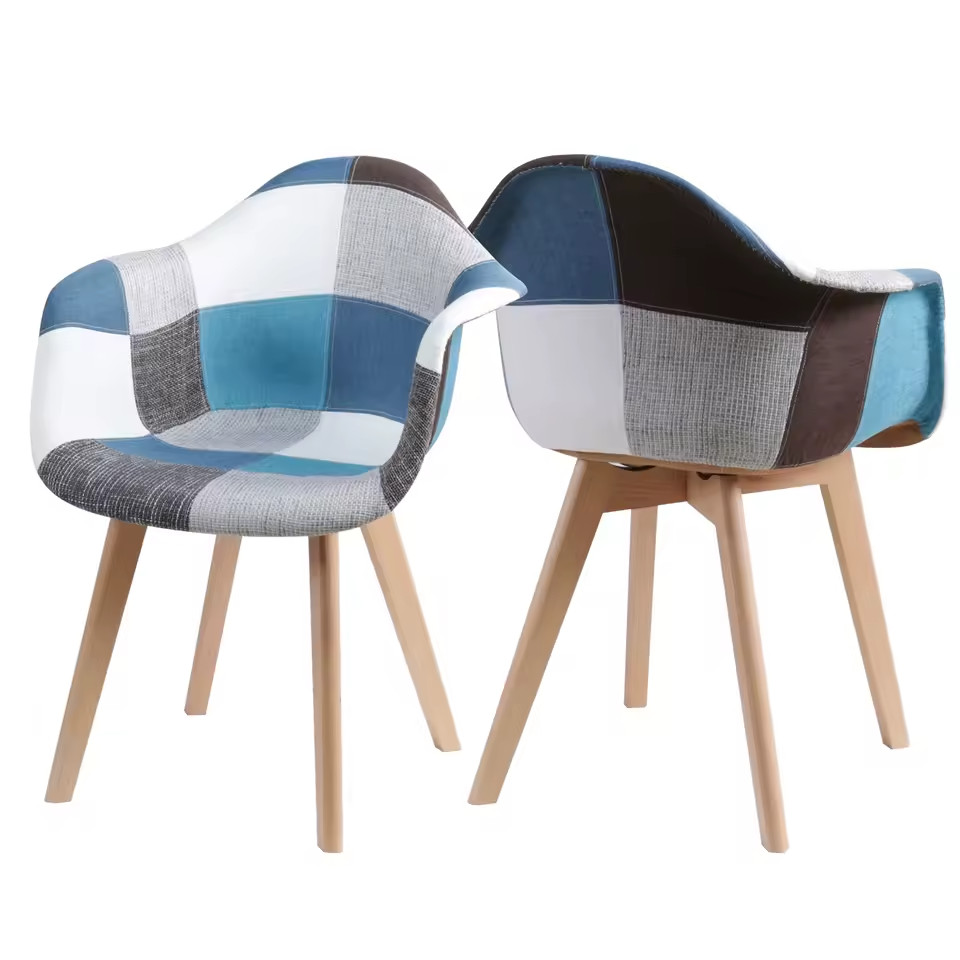 Chaise patchwork scandinave en hêtre lot de 2 pour salle à manger rétro