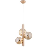 Pendelleuchte 3-Flammig Holz Glas Bernstein Natur E14 L:35 Cm HäNgelampe KüChe