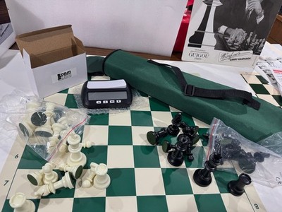 TOURNAMENT CHESS CLOCK+CLUB SET 3.75'' KING+ROLLUP VINYL BOARD SPECIAL GIFT SALE