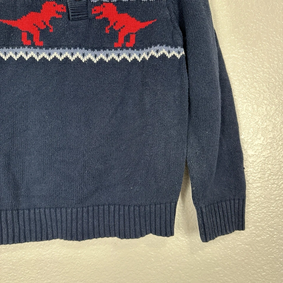 Свитер Childrens Place для мальчиков 4T темно-синий Fair Isle динозавр скандинавский на пуговицах имитация шеи - Изображение 4 из 4